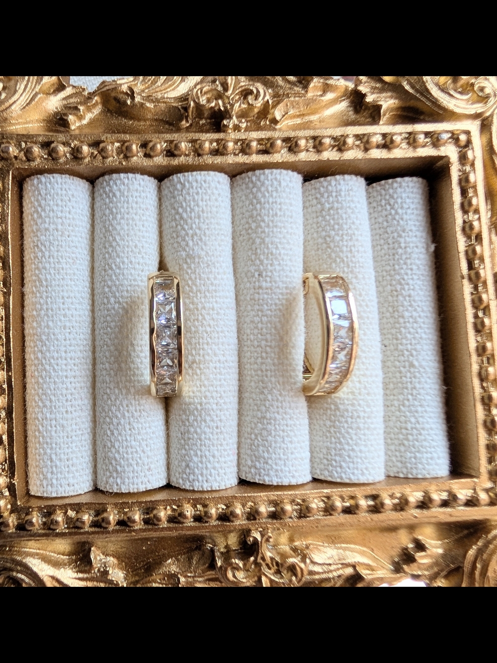 Gold Crystal Inlay Huggie Hoop Earrings Gold Tone